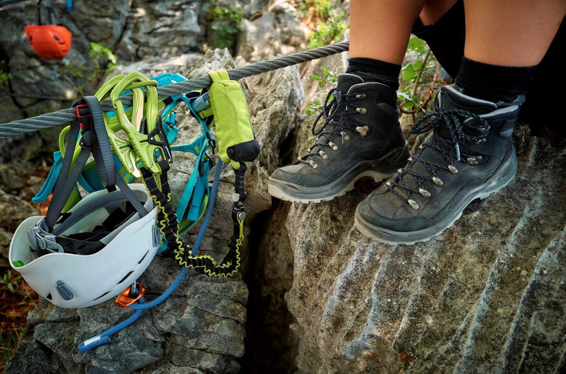 For ferrata you need mountain shoes, helmet, climbing harness, ferrata set and short belay.